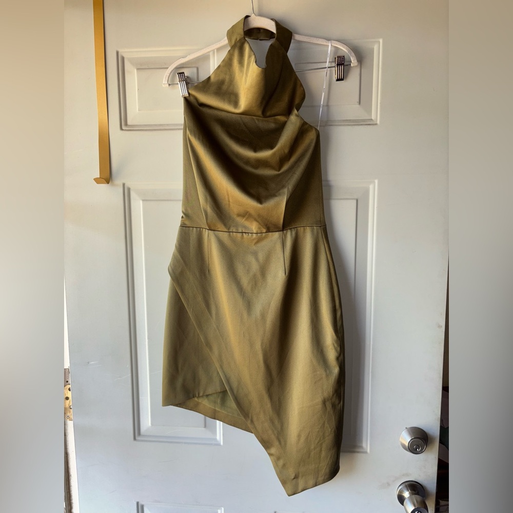 Elliatt Olive Green Asymmetrical Halter Dress